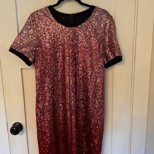 DKNY Red Sequin Tshirt Dress